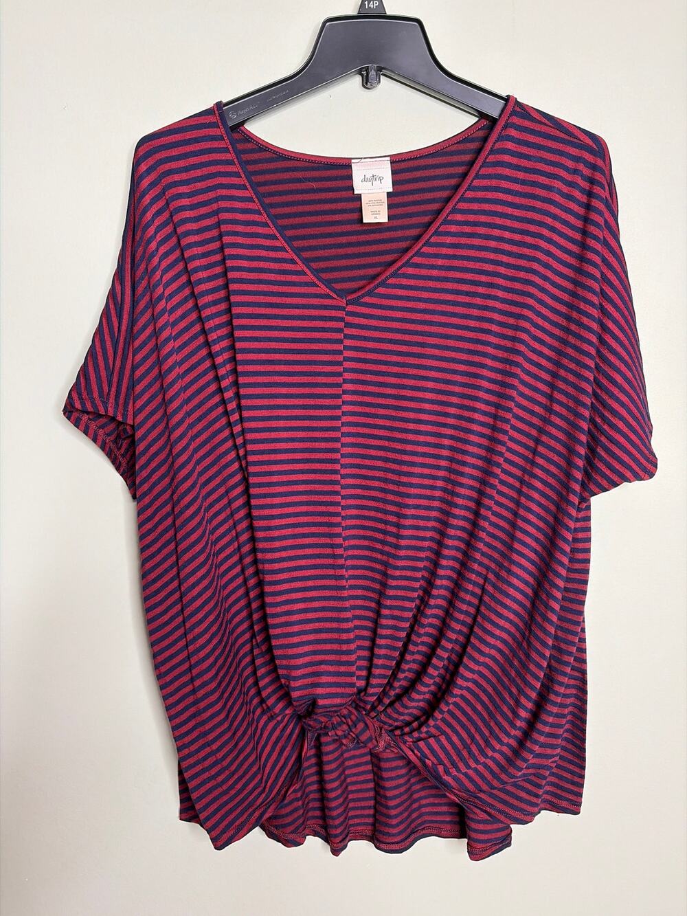Daytrip Maroon Navy Striped Tie Blouse XL